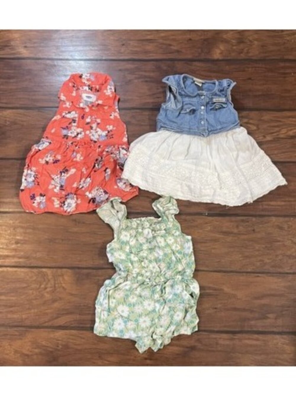Girls Size 2T Dresses Romper Lot of 3 Floral Denim Ruffle Cottagecore Casual